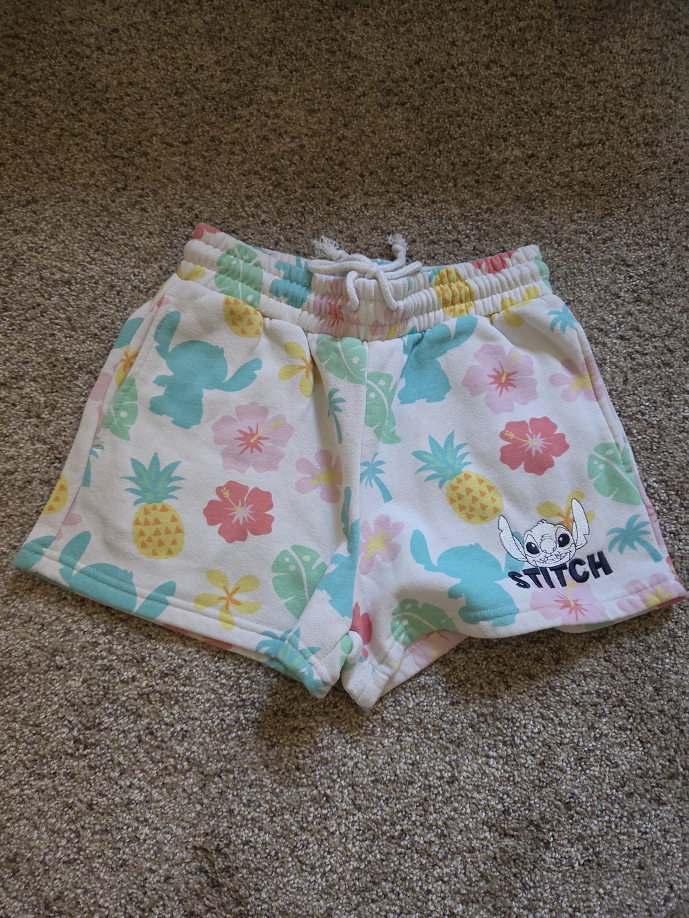 Disney Stitch Tropical Print Shorts - White with Pastel Accents